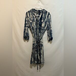 New Directions Blue and White Wrap Dress with Notched Collar Size PL